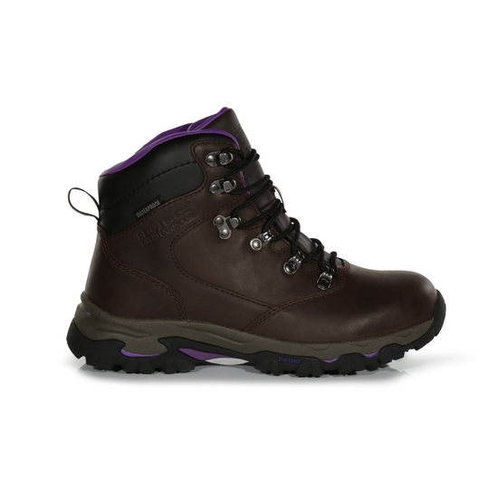 Women's Tebay Leather Waterproof Walking Boots Peat Purple