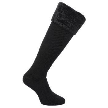 Women's Fur Collar Wellington Socks Black