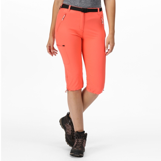 Women's Xert Stretch Light Capri Walking Trousers Neon Peach