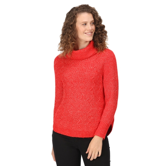 Damski sweter z dzianiny Kensley Czerwony