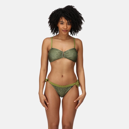 Women's Flavia String Bikini Bottoms Green Fileds Abstract