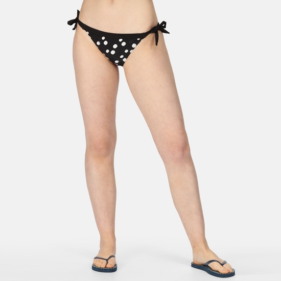 Women's Flavia String Bikini Bottoms Black White Polka Print 