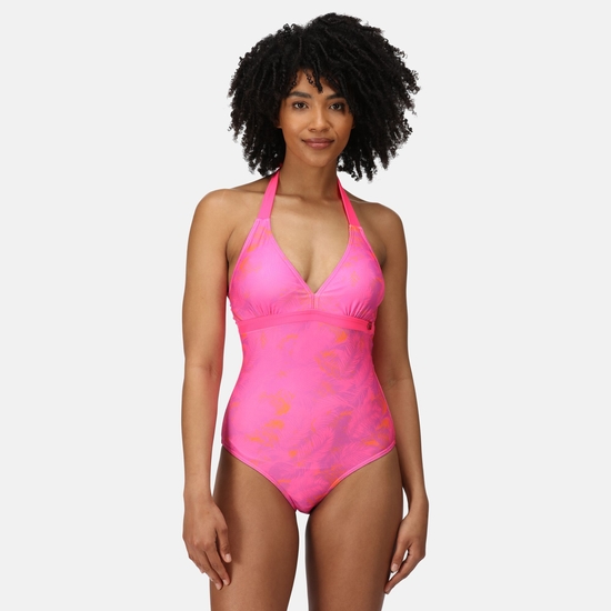 Women's Flavia Swimming Costume Pink Fusion Palm