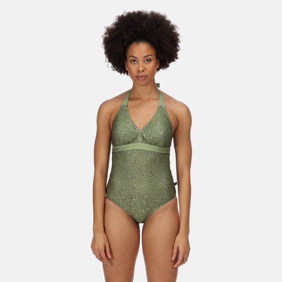 Women's Flavia Swimming Costume Green Fileds Abstract