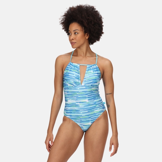 Women's Halliday Halter Neck Swimming Costume Seascape Brushstroke