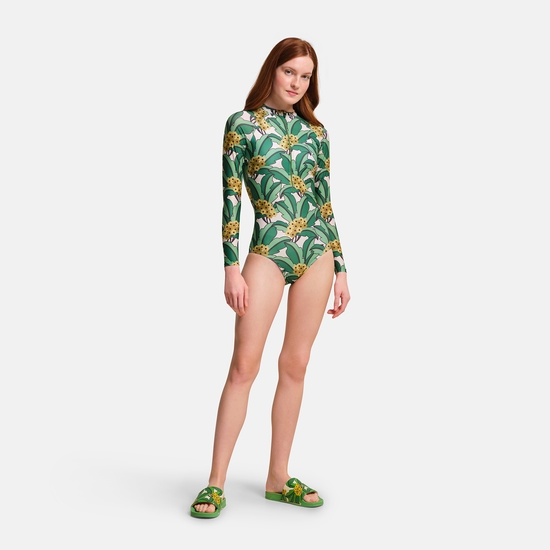 Orla Kiely Long Sleeve Swimsuit Green Tropical