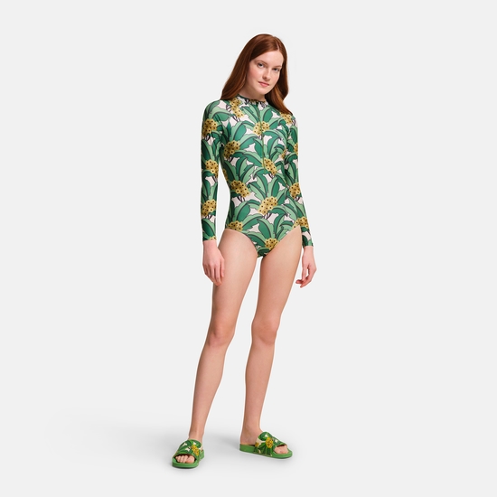 Orla LS Swimsuit Green Tropical