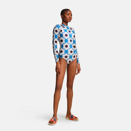 Orla Kiely Long Sleeve Swimsuit Blue Sixties Daisy