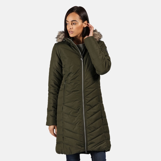 Women's Fritha Insulated Quilted Parka Jacket Dark Khaki