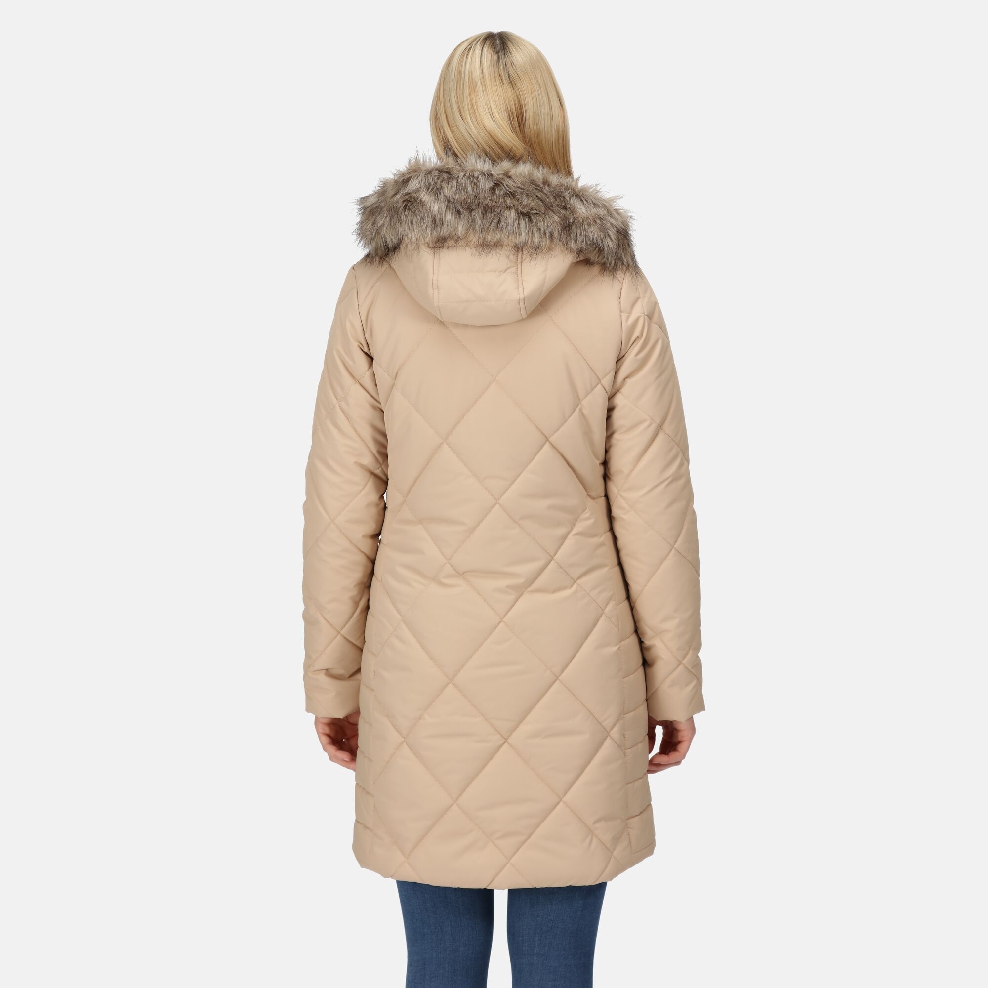 Damski płaszcz zimowy ocieplany z kapturem Fritha II Beżowy