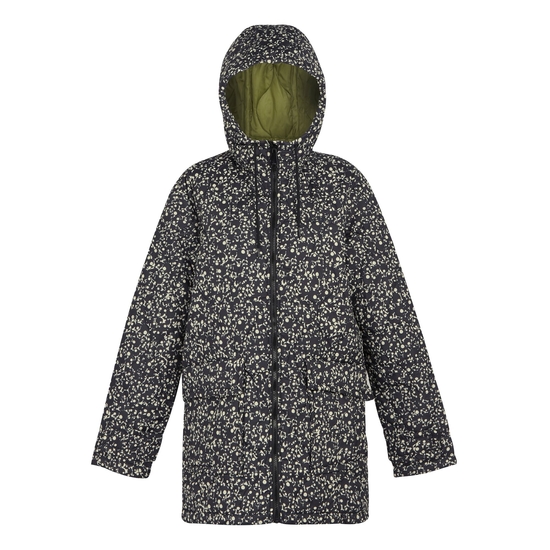 Orla Kiely Mid Length Quilted Jacket Berry Bubble Black
