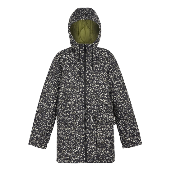 Orla Kiely - Damska kurtka ocieplana Waterproof Czarny we wzór