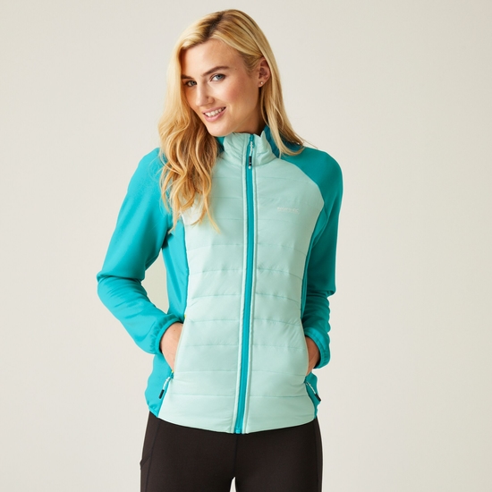 Women's Clumber V Hybrid Jacket Bleached Aqua Tahoe Blue Citron Lime