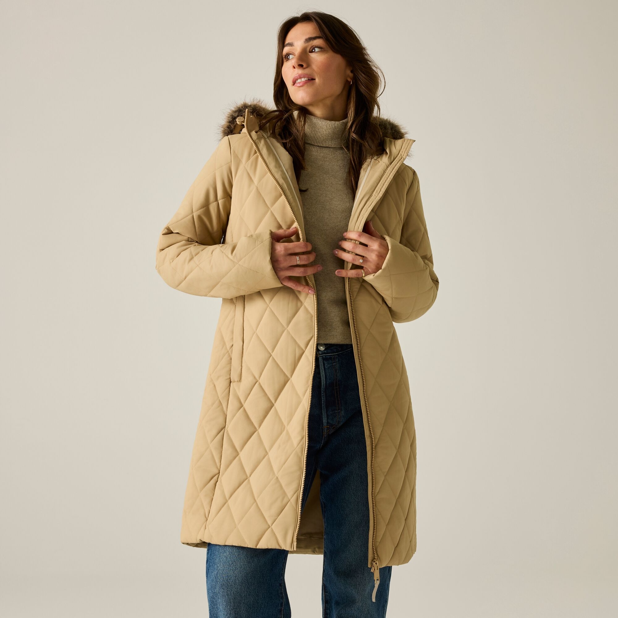 Regatta Women's Light Brown Fionne Insulated Quilted Jacket In | Size: 10 - Image 3