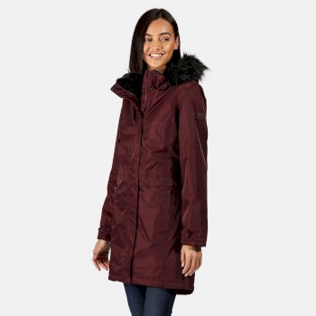 Women's Lexis Waterproof Insulated Fur Trimmed Hooded Parka Jacket Dark Burgundy
