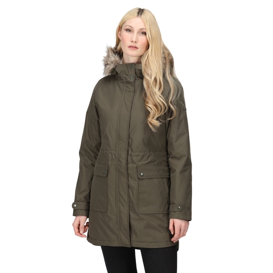 Sabinka Parka avec bordure en fausse fourrure pour femme Vert