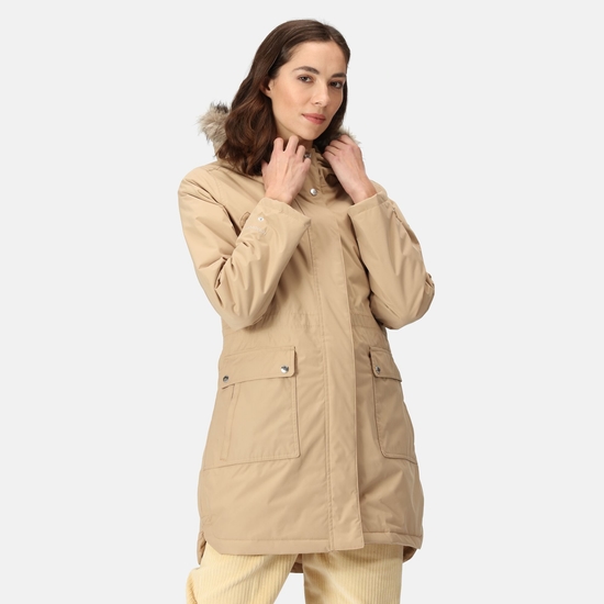 Sabinka Parka avec bordure en fausse fourrure pour femme Crème