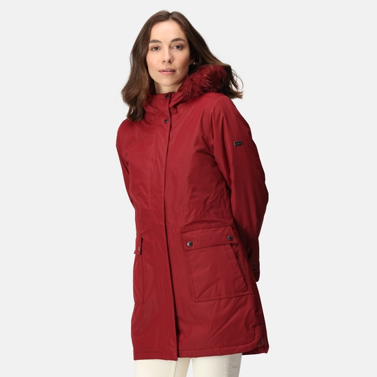 Sabinka Parka avec bordure en fausse fourrure pour femme Rouge