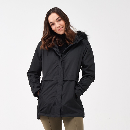 Myla II Parka avec bordure en fausse fourrure pour femme Noir