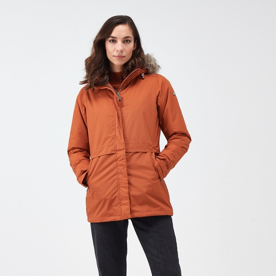 Myla II Parka avec bordure en fausse fourrure pour femme Orange