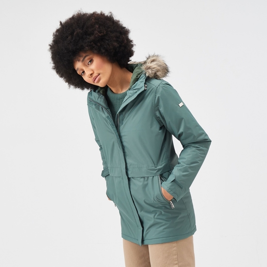 Myla II Parka avec bordure en fausse fourrure pour femme Vert