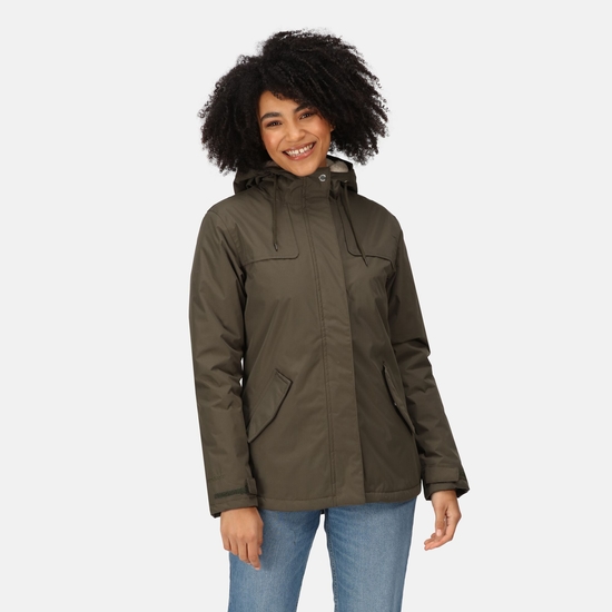 Women's Bria Fur Lined Waterproof Jacket Dark Khaki