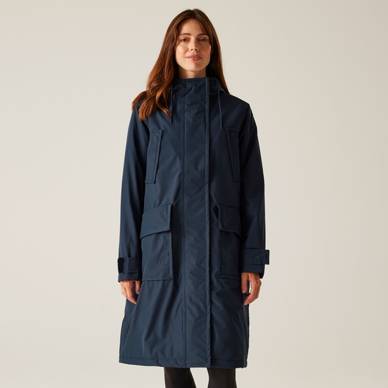 Orla Kiely Longline Waterproof Jacket Navy