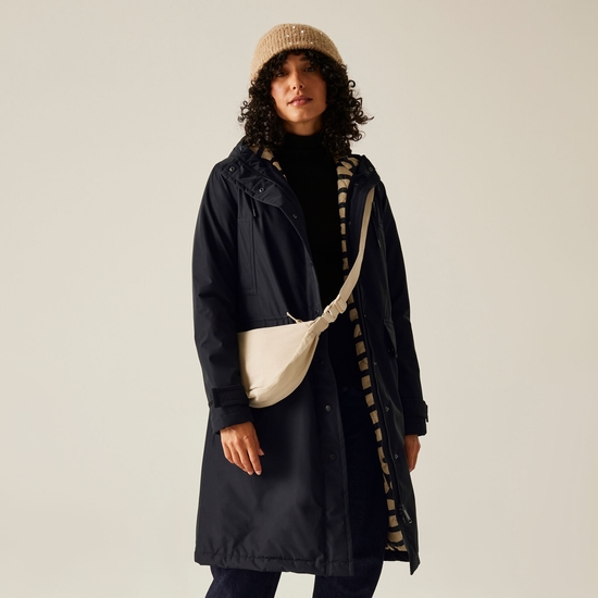 Orla Kiely wasserdichte lange Regenjacke für Damen Schwarz