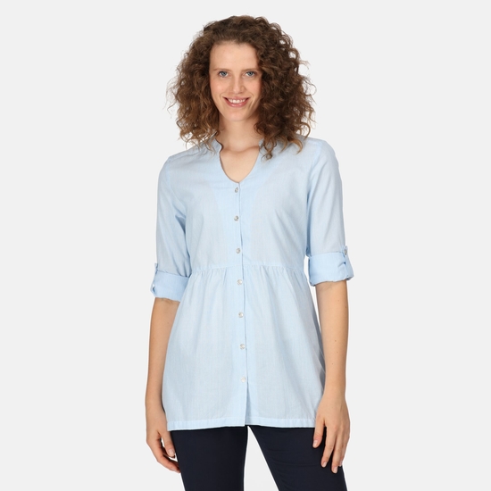 Women's Nemora Cotton Shirt Powder Blue Ticking Stripe 