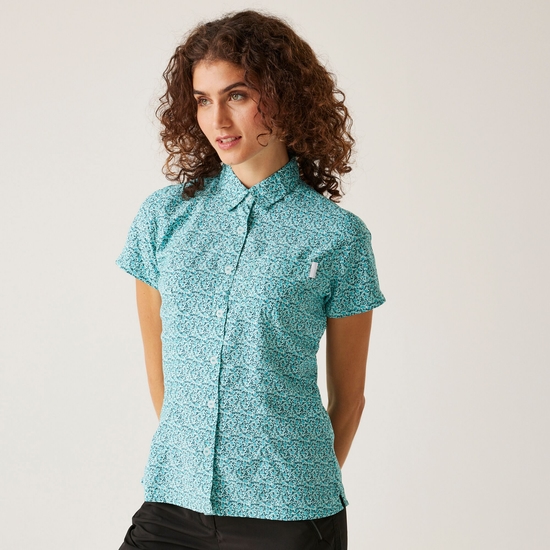 Women's Mindano VIII Short Sleeve Shirt Bleached Aqua Ditsy