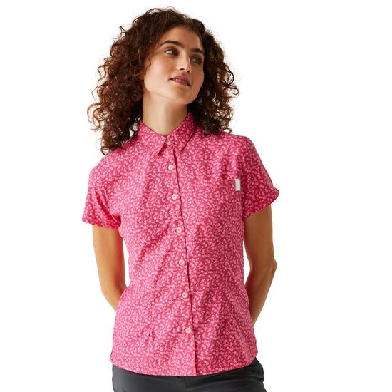 Women's Mindano VIII Short Sleeve Shirt Flamingo Pink Ditsy