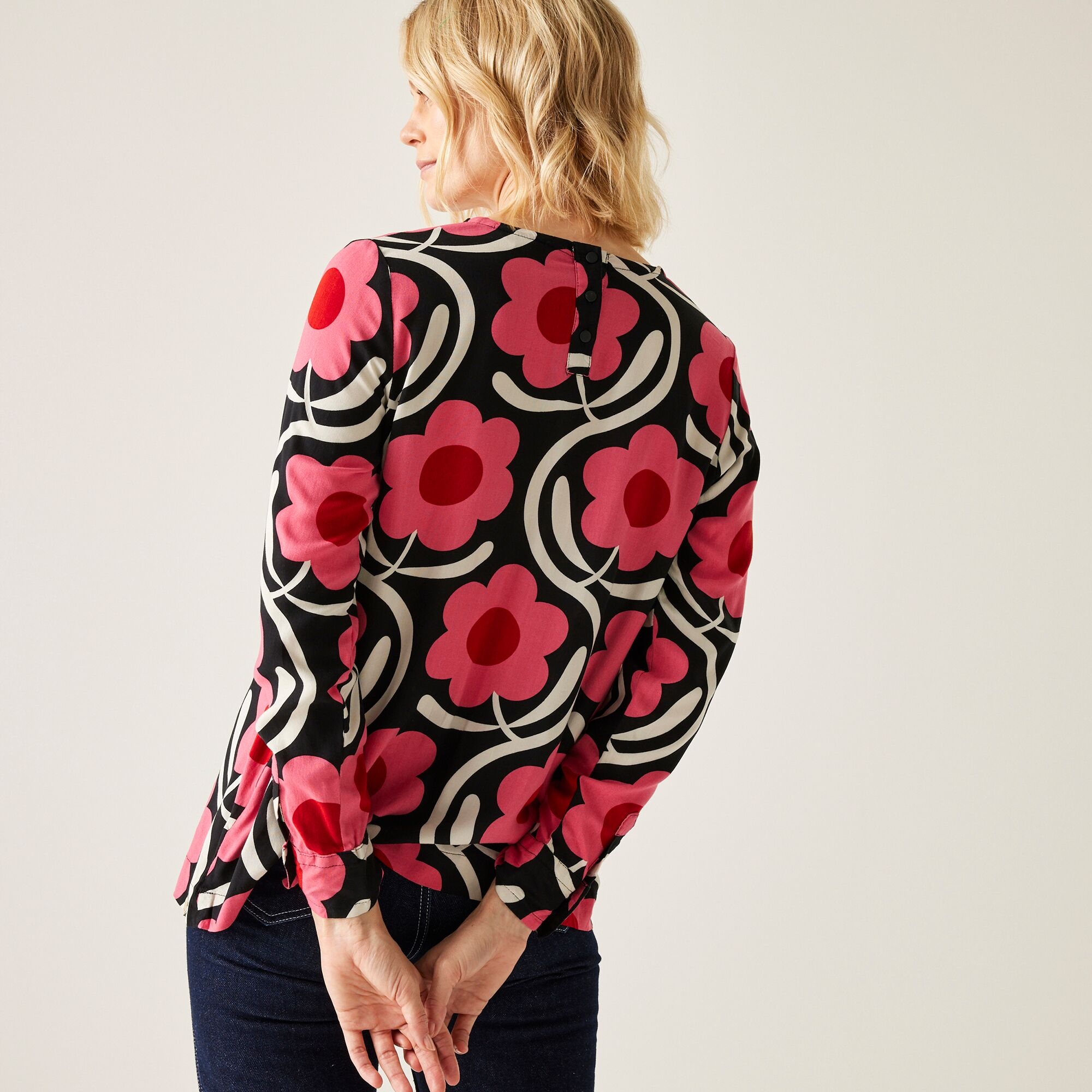 Orla Kiely - Damska bluzka z długim rękawem Różowy we wzór