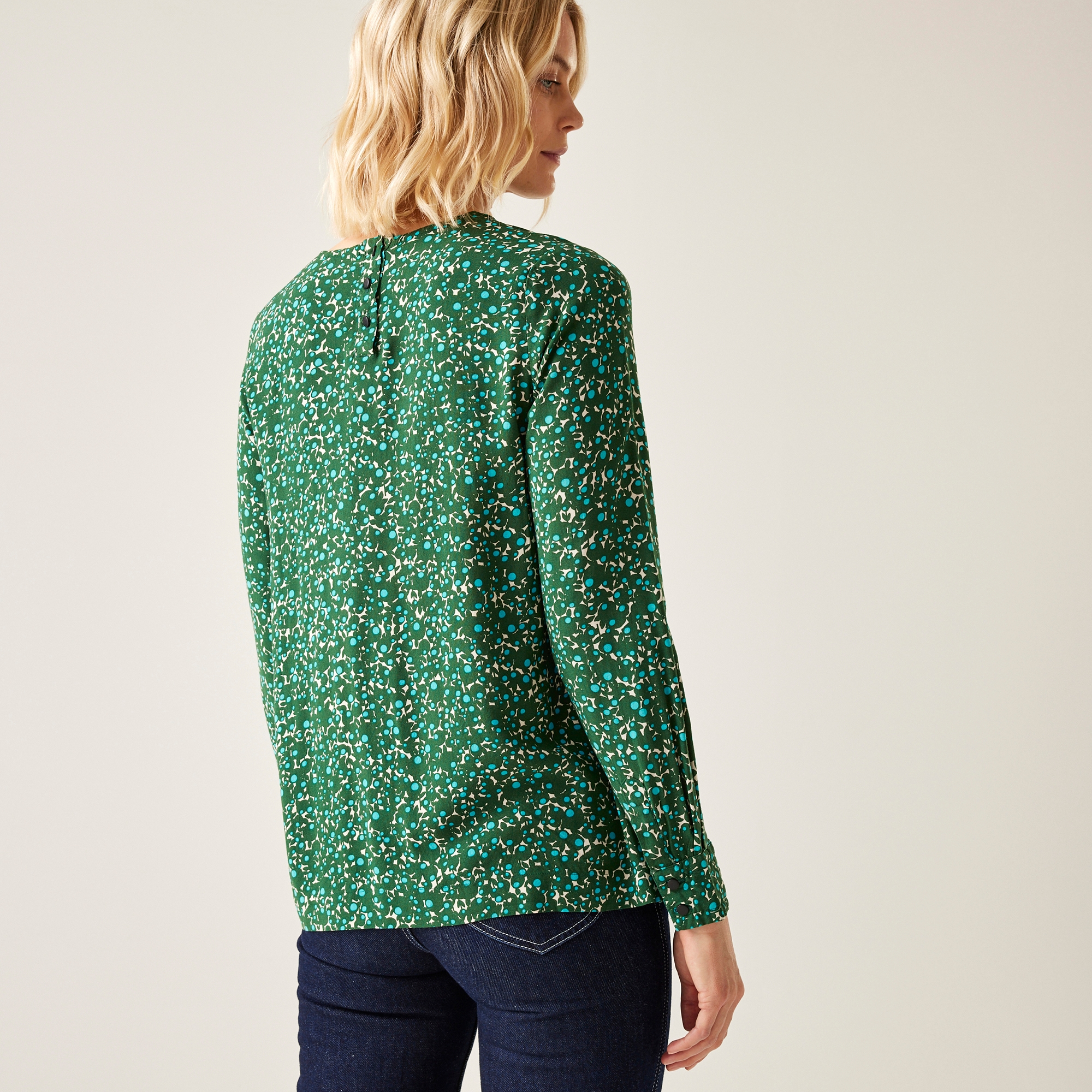 Orla Kiely - Damska bluzka z długim rękawem Zielony we wzór