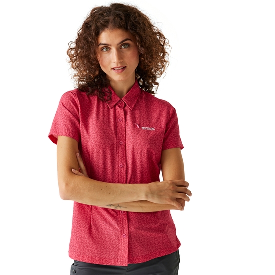 Women's Travel Packaway Short Sleeve Shirt Pink Potion Floral Print