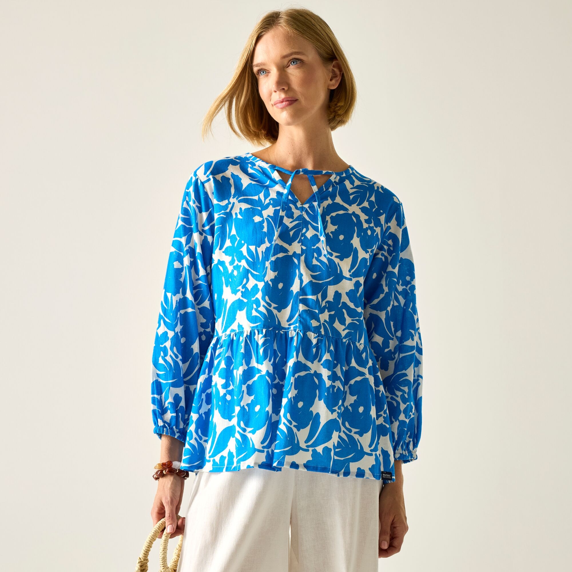 Regatta Women's Bright Blue Primden Long Sleeved Relaxed Blouse In | Size: 8 - Image 1