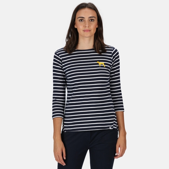 Women's Polina Printed Long Sleeved T-Shirt Navy White Stripe