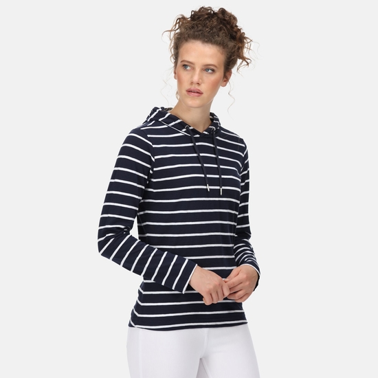 Women's Maelys Hooded Top Navy White Stripe