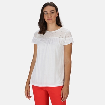 Women's Abitha Short Sleeved Broiderie T-Shirt White