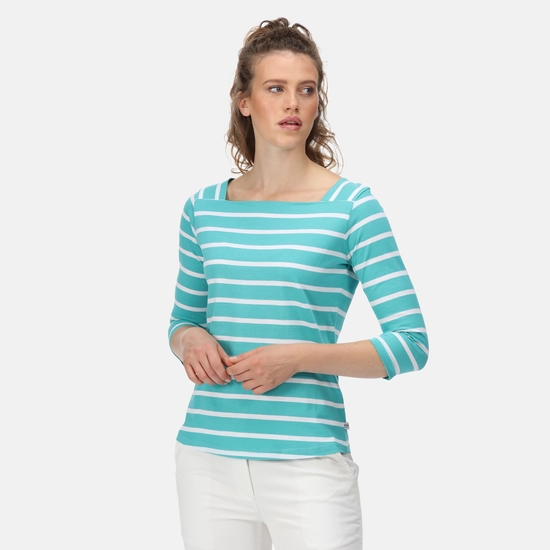 Women's Polexia Square Neck Top Turquoise White Stripe