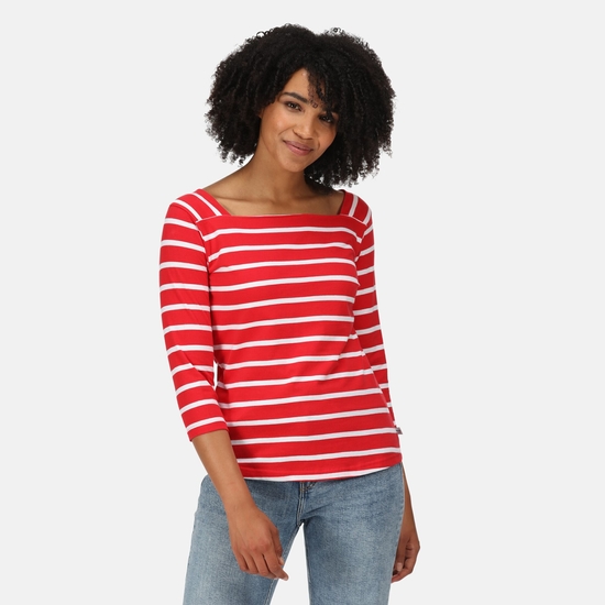 Women's Polexia Square Neck Top True Red White Stripe