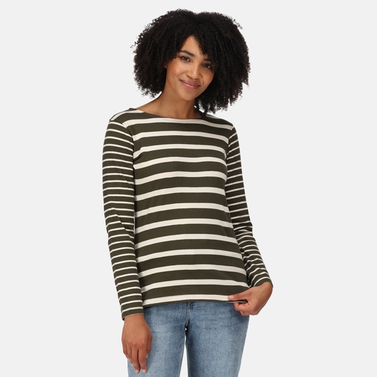 Women's Farida Striped T-Shirt Dark Khaki Light Vanilla