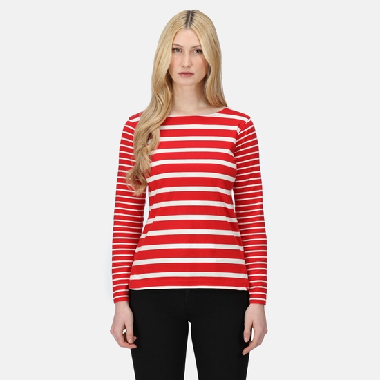Women's Farida Striped T-Shirt Code Red Snow White