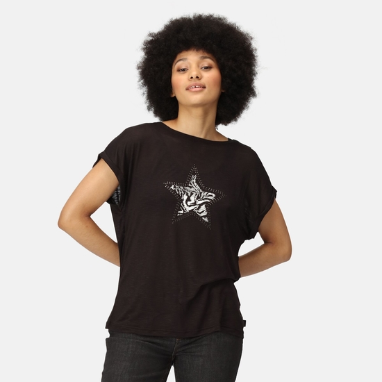 Roselynn T-Shirt mit Graphik-Print für Damen Schwarz