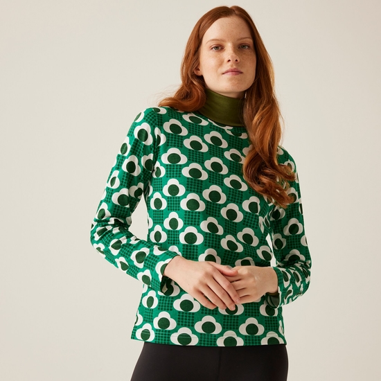 Orla Kiely Long Sleeve Winter Tee Rain Cloud Emerald