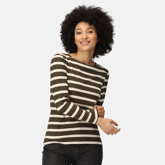 Women's Federica Striped T-Shirt Dark Khaki Light Vanilla
