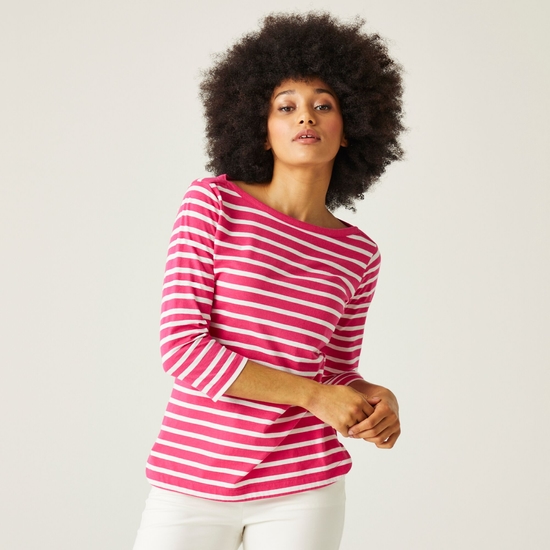 Women's Bayletta 3/4 Sleeve Top Hot Pink White