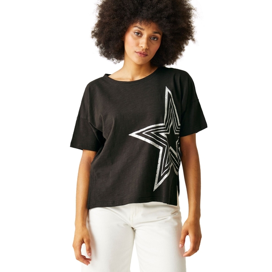 Women's Abaya T-Shirt Black Star Foil Print