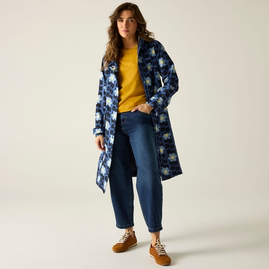 Orla Kiely Longer Length Waterproof Jacket Mini Square Flower Blue
