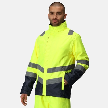 Men's Waterproof 3 In 1 Hi-Vis Jacket Yellow Navy