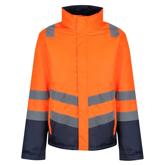 Men's Waterproof Hi-Vis Parka Jacket Orange Navy
